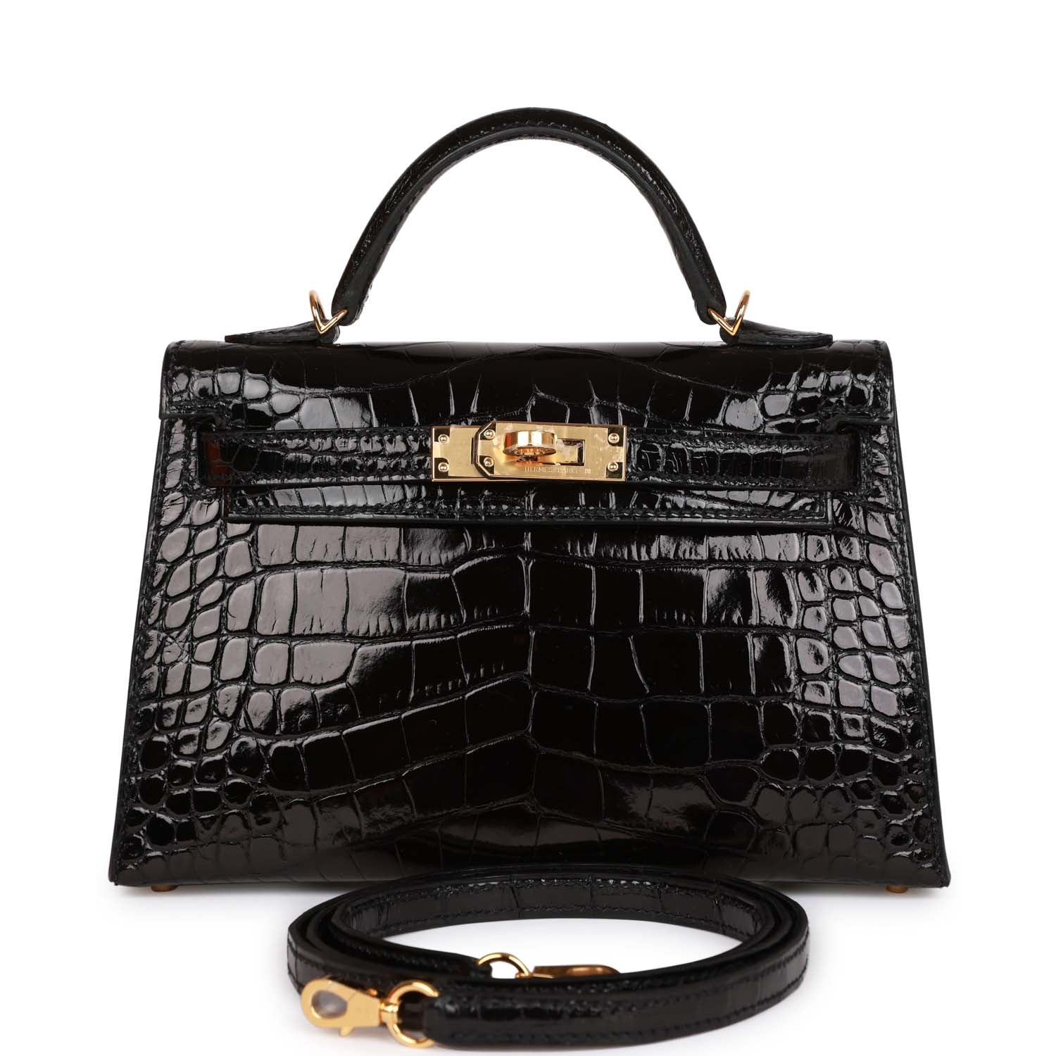 Kelly Sellier 20 Black Shiny Alligator Gold Hardware