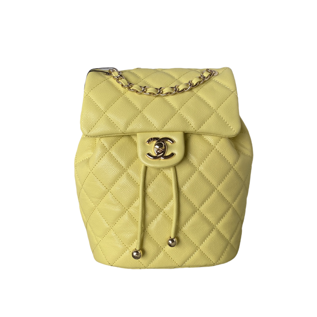 CHANEL Backpacks Grain-embossed shiny calf leather with gold-coloured metal yellow  -AS4058