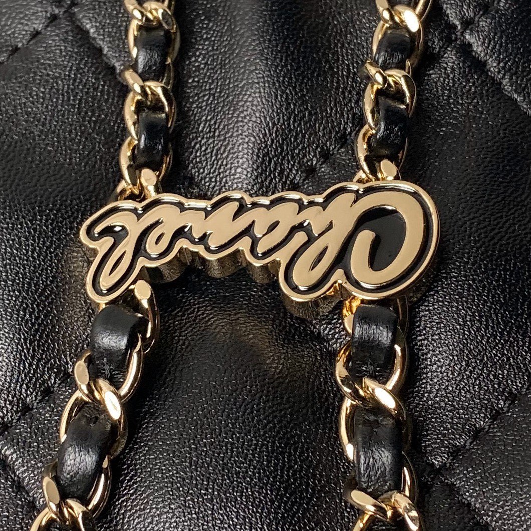 CHANEL Backpacks Shiny Lambskin & Gold-Tone Metal Black-AS4810