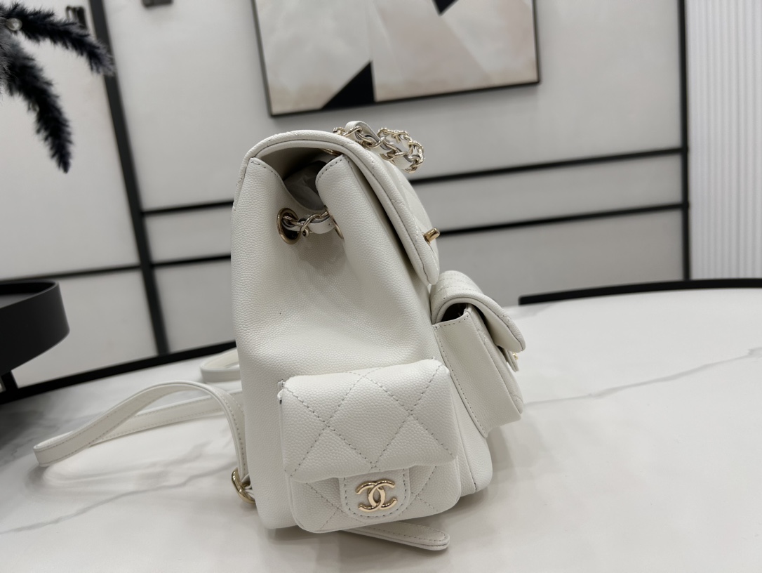 CHANEL Grained Shiny Calfskin & Gold-Tone Metal Withe - AS4398