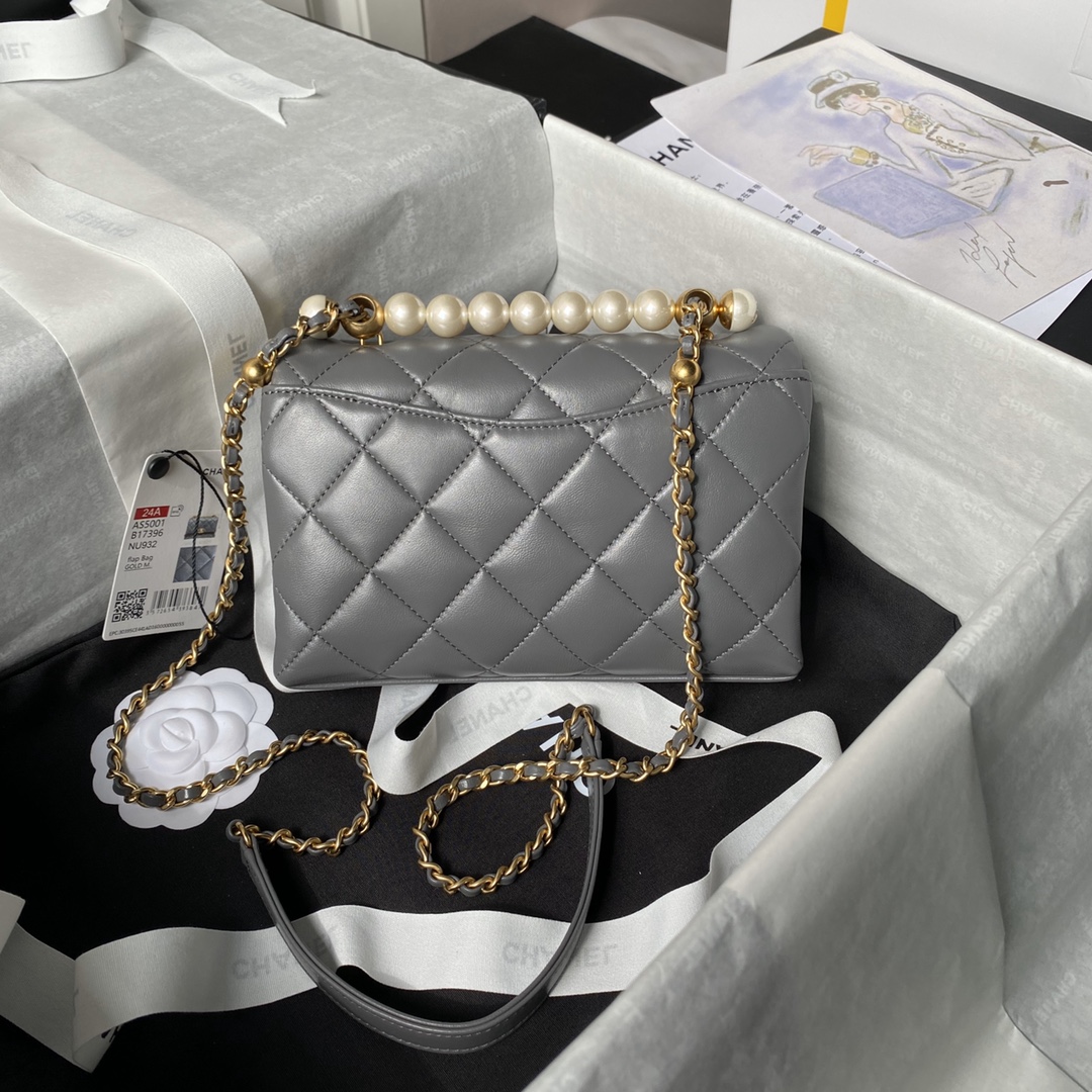 CHANEL Mini Flap Bag with Top Handle Grey-AS5001