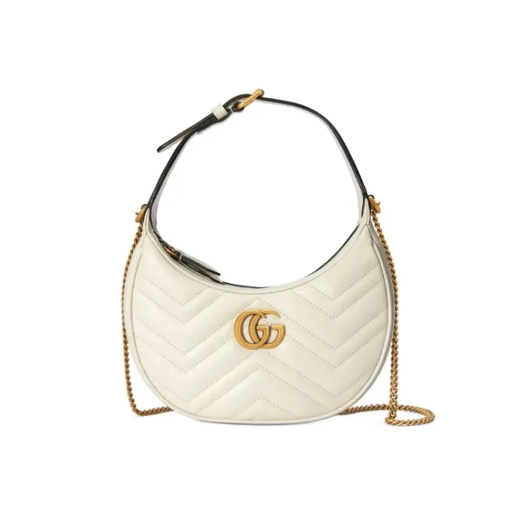 GG Marmont Half-moon-shaped Mini White Bag