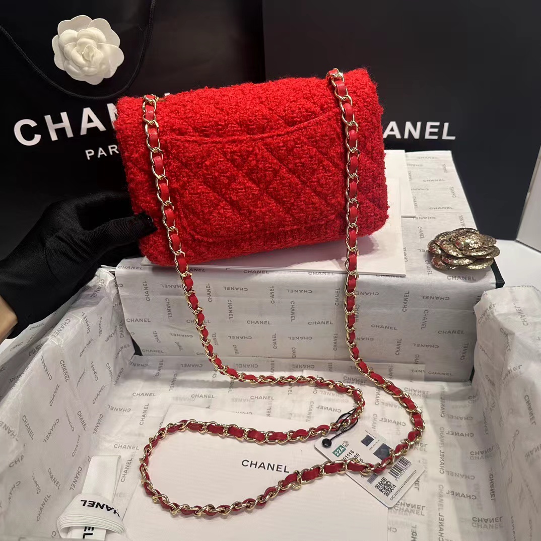CHANEL CLASSIC 11.12 HANDBAG Lambskin & Brown Metal Red-A01112