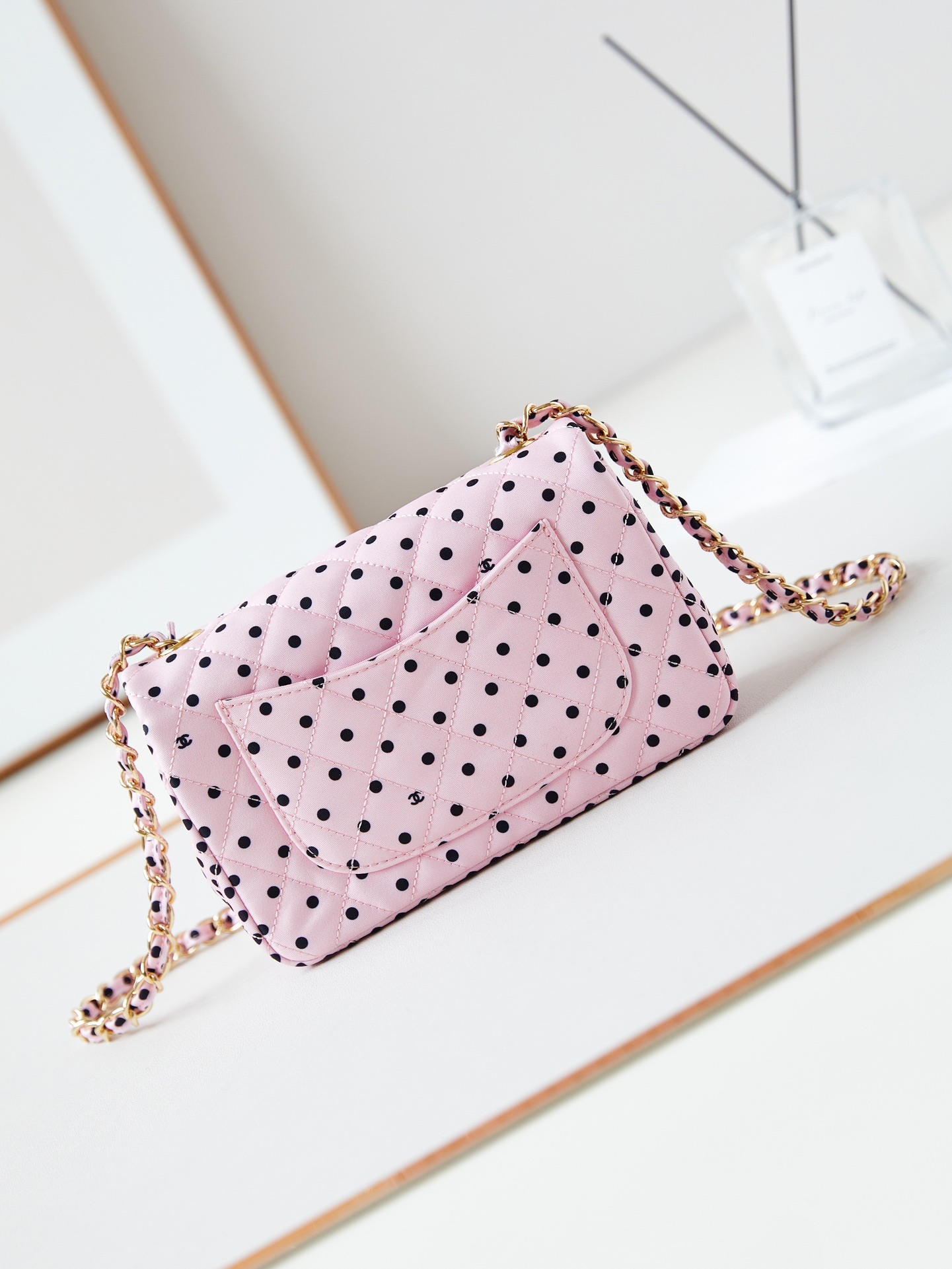 CHANEL Mini Classic Handbag & Gold-Tone Metal Pink Spots-A69900