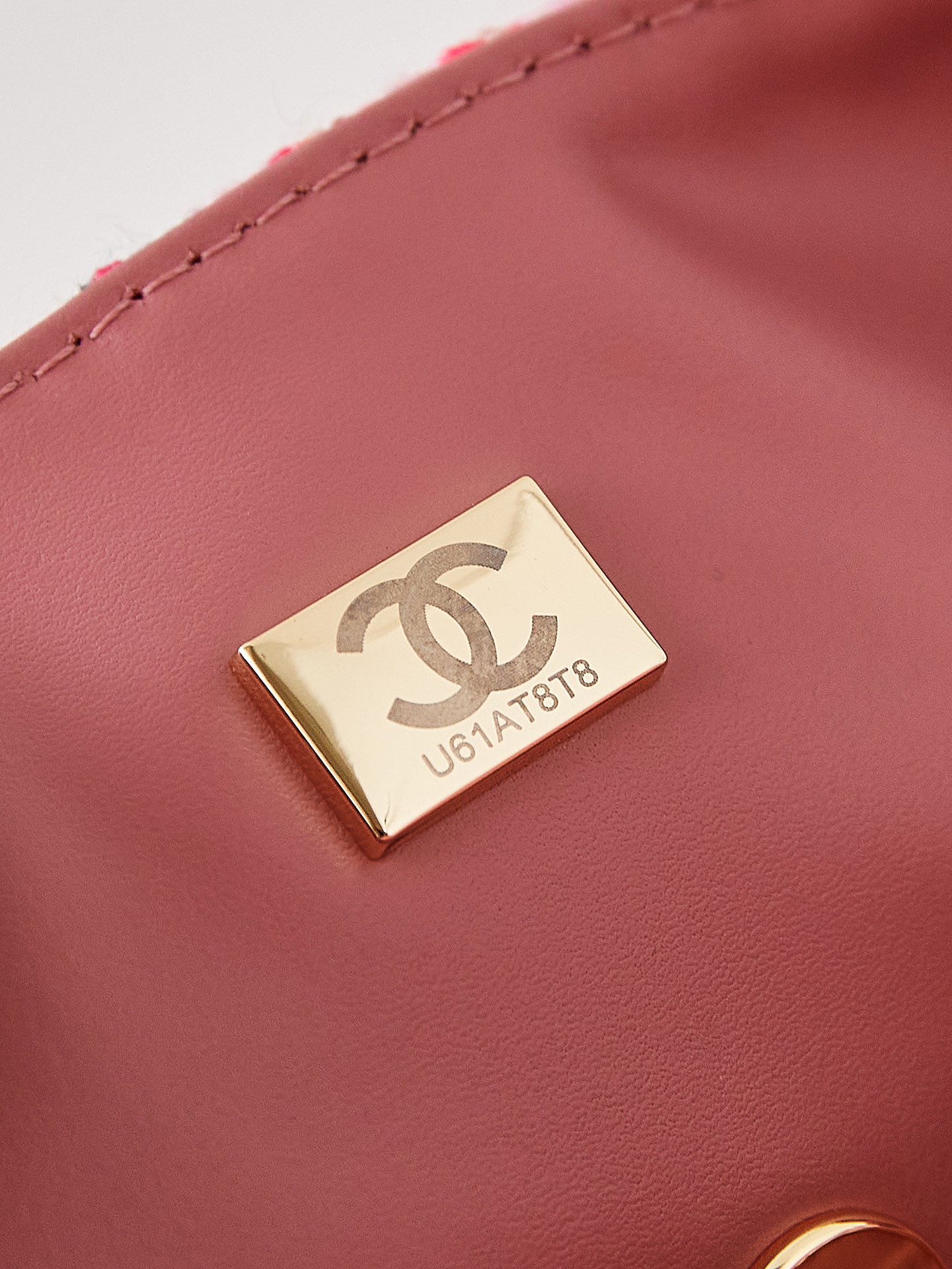 CHANEL Mini Classic Handbag & Gold-Tone Metal Pink Stripe-A69900