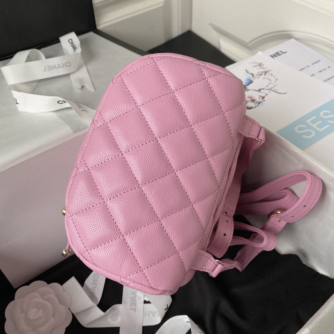 CHANEL Backpacks Grain-embossed shiny calf leather with gold-coloured metal Rose Pink-AS4058