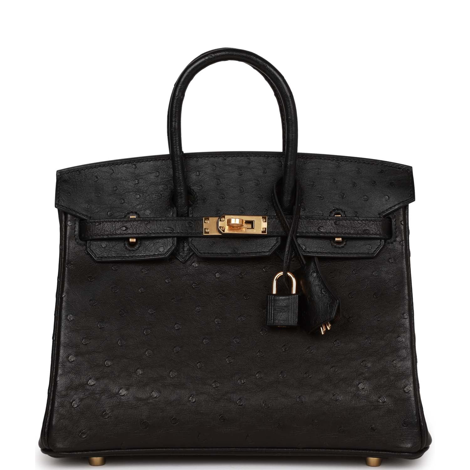 Birkin 25 Black Ostrich Gold Hardware