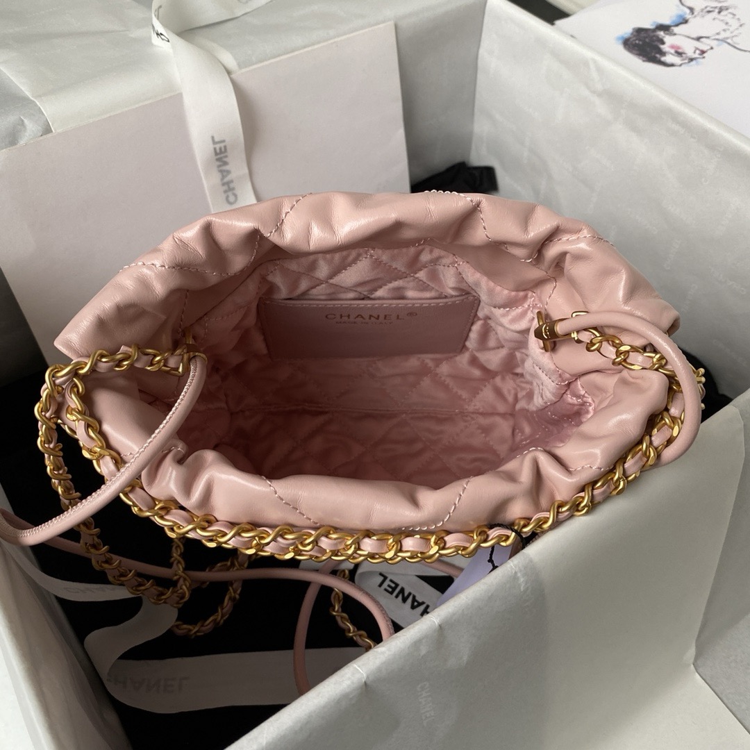CHANEL CHANEL 22 Mini Handbag Shiny Calfskin & Gold-Tone Metal Light Pink- AS3980