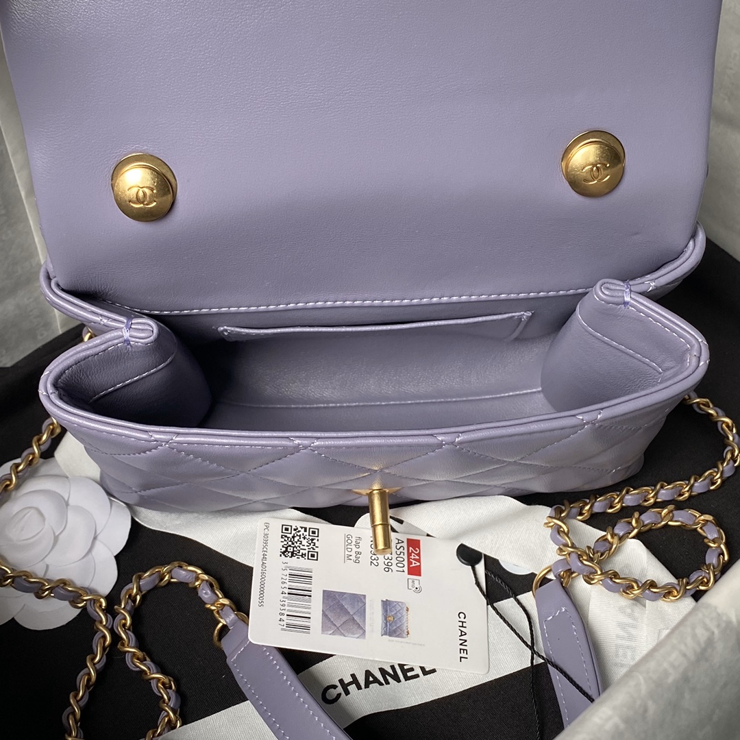 CHANEL Mini Flap Bag with Top Handle Purple-AS5001