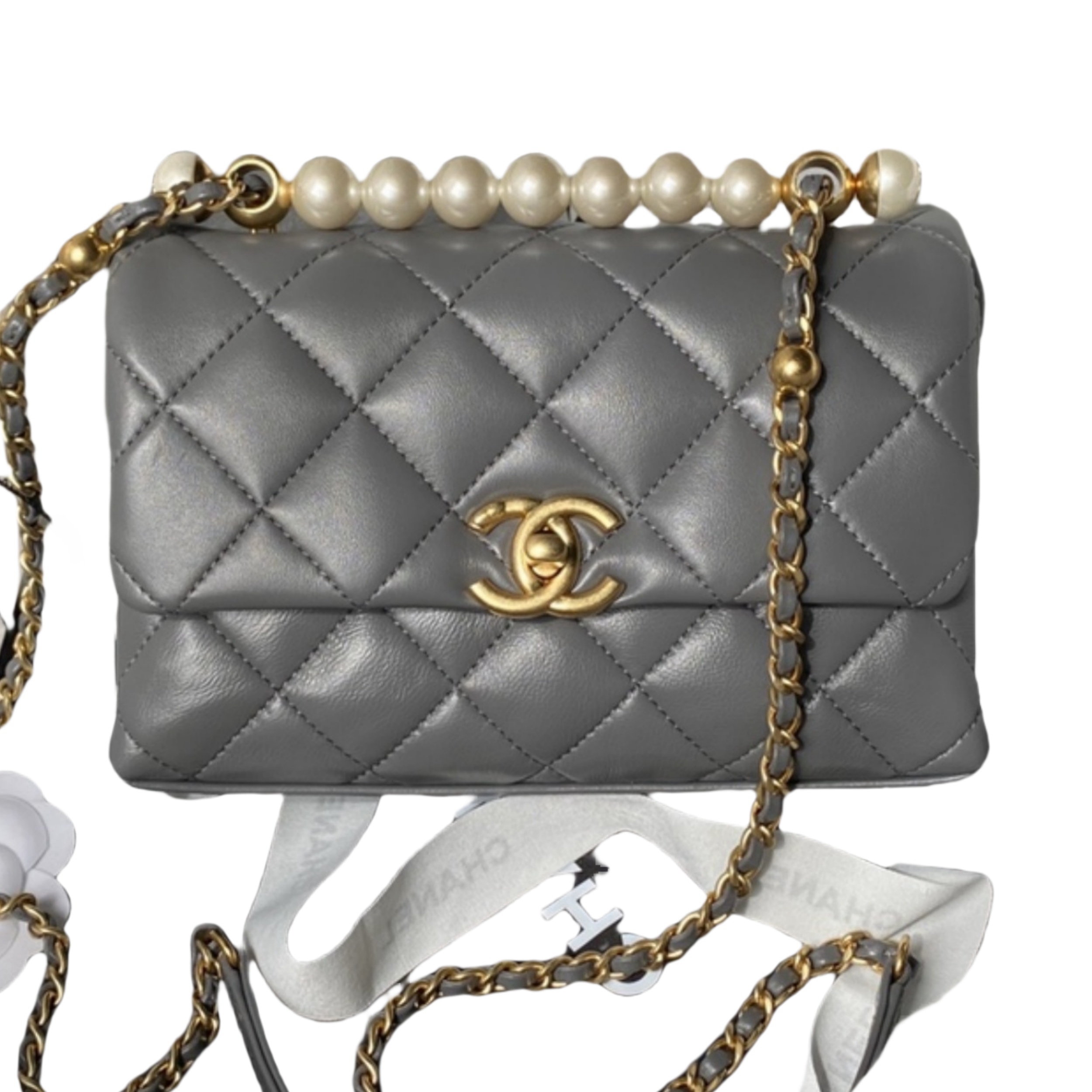 CHANEL Mini Flap Bag with Top Handle Grey-AS5001