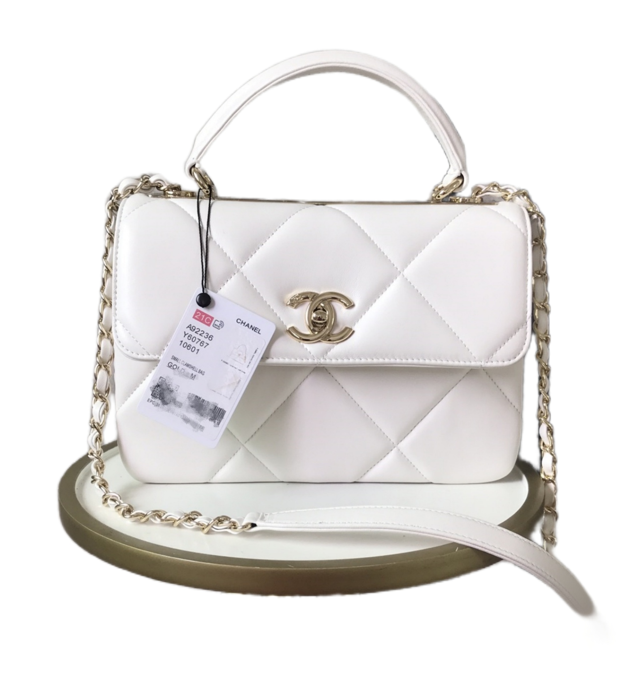 CHANEL Flap Bag With Top Handle Lambskin White-A92236