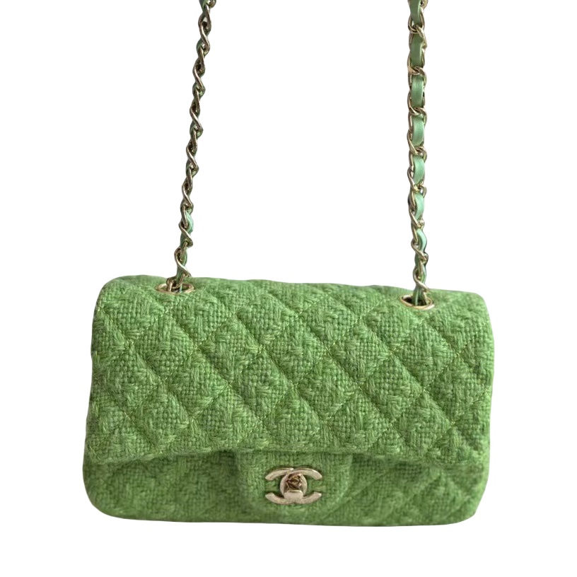 CHANEL CLASSIC 11.12 HANDBAG Lambskin & Brown Metal Green-A01112