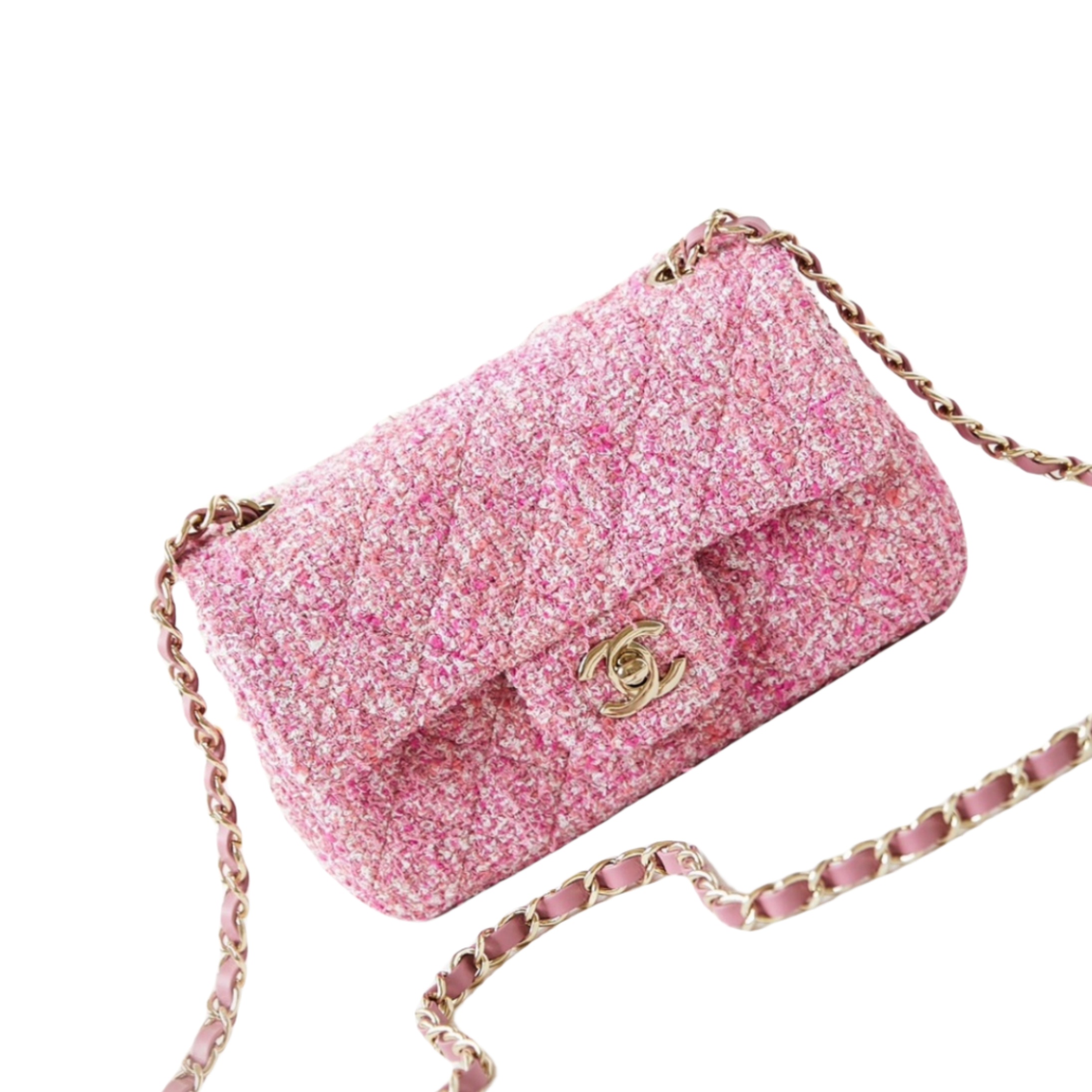 CHANEL Mini Classic Handbag & Gold-Tone Metal Colorful Pink