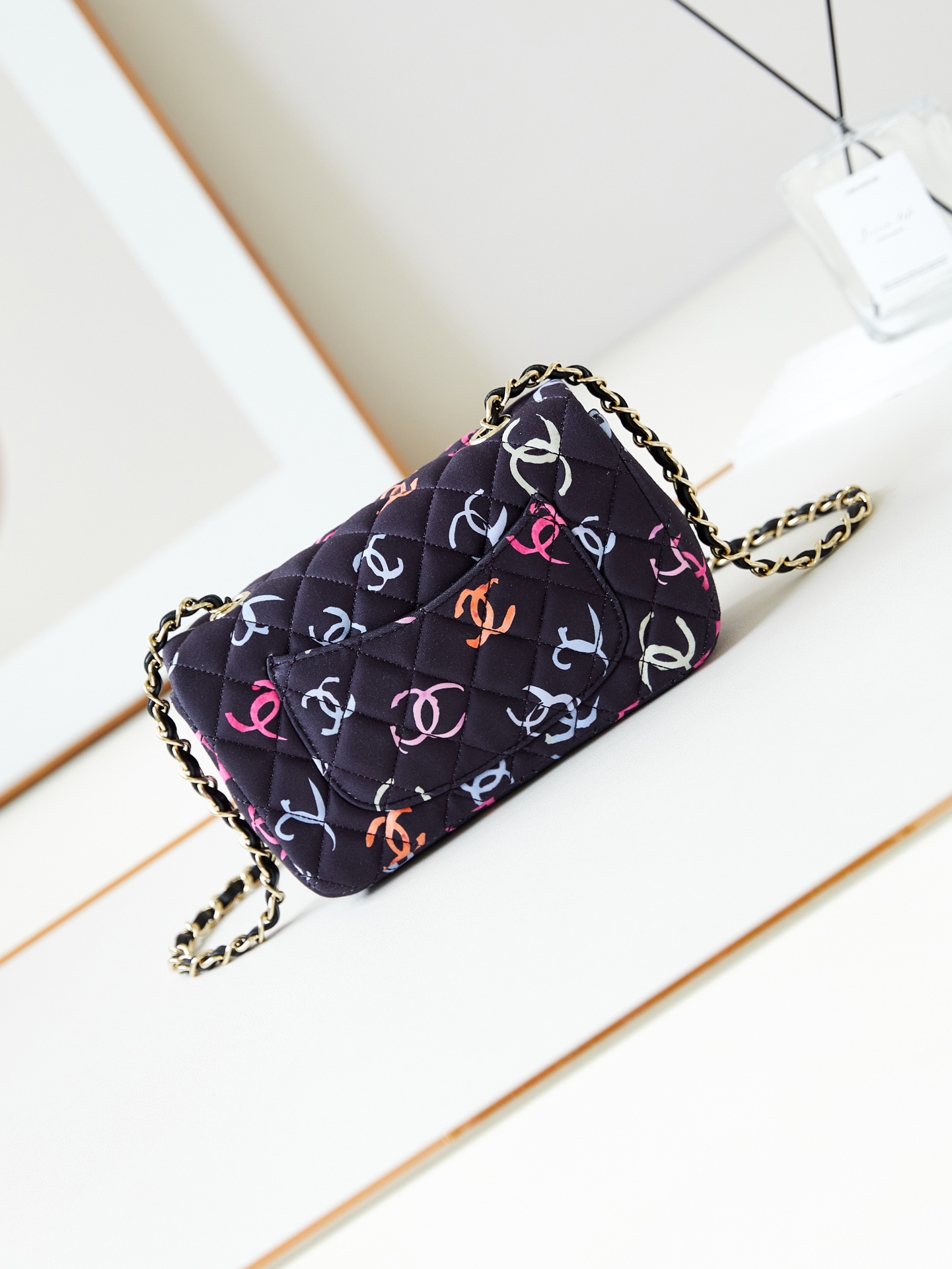 CHANEL Mini Classic Handbag & Gold-Tone Metal Navy Blue-A69900