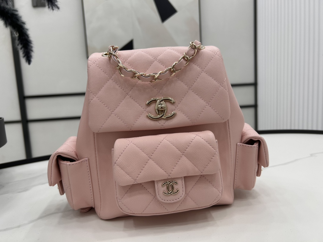 CHANEL Grained Shiny Calfskin & Gold-Tone Metal Pink - AS4398