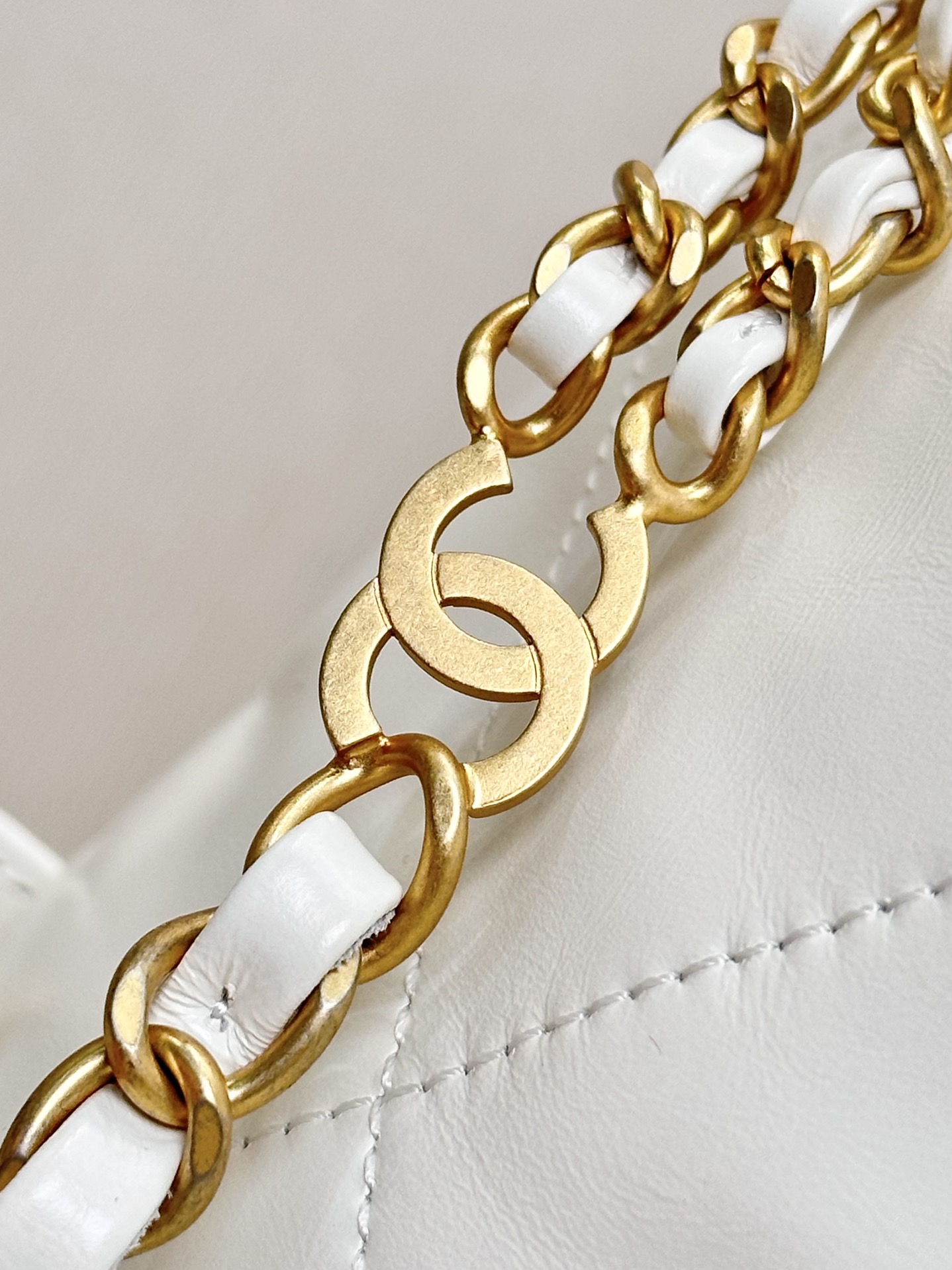 CHANEL Backpacks Shiny Calfskin & Gold-Tone Metal White- AS3859