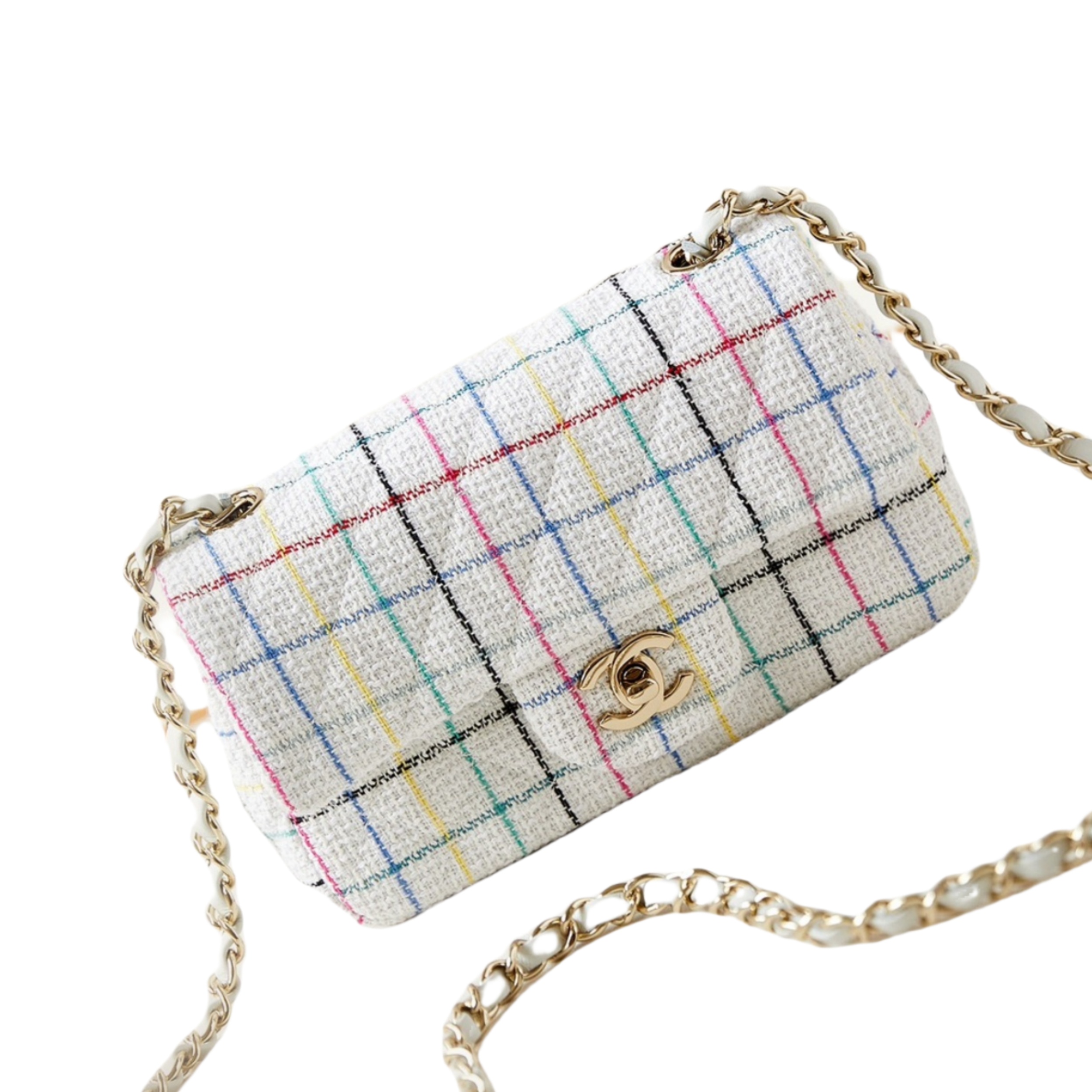 CHANEL Mini Classic Handbag & Gold-Tone Metal Colorful white-A69900