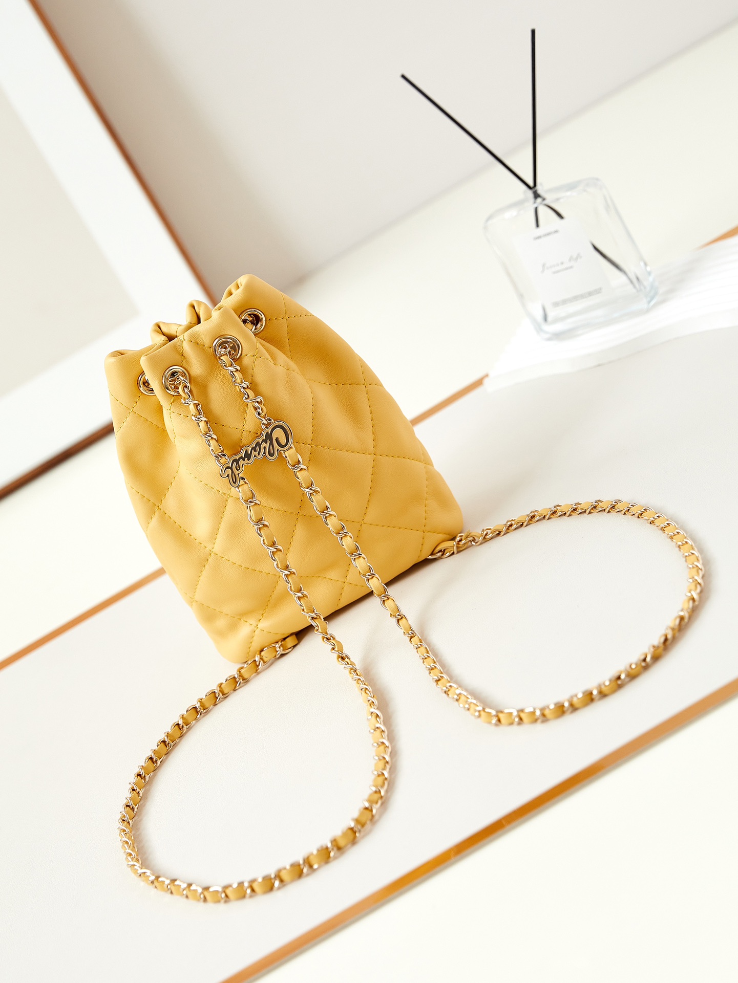 CHANEL Backpacks Shiny Lambskin & Gold-Tone Metal salmon yellow-AS4810