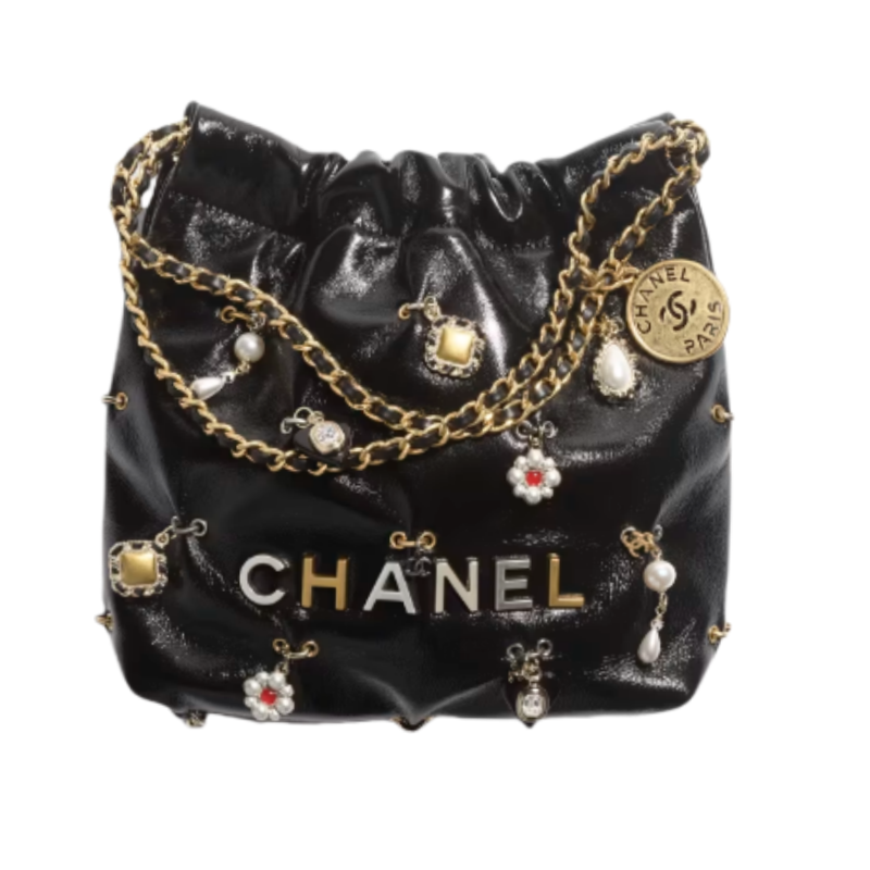 CHANEL CHANEL 22 Mini Handbag Shiny Lambskin, Bijoux Charms & Gold-Tone Metal Black- AS3980