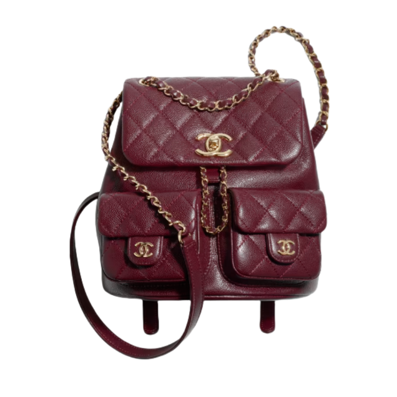 CHANEL Backpacks Grained Calfskin & Gold-Tone Metal Dark Burgundy-AS3860