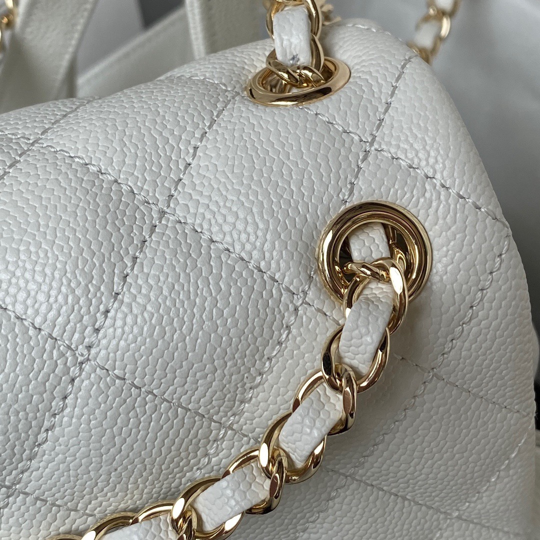 CHANEL Backpacks Grained Calfskin & Gold-Tone Metal White -AS3787