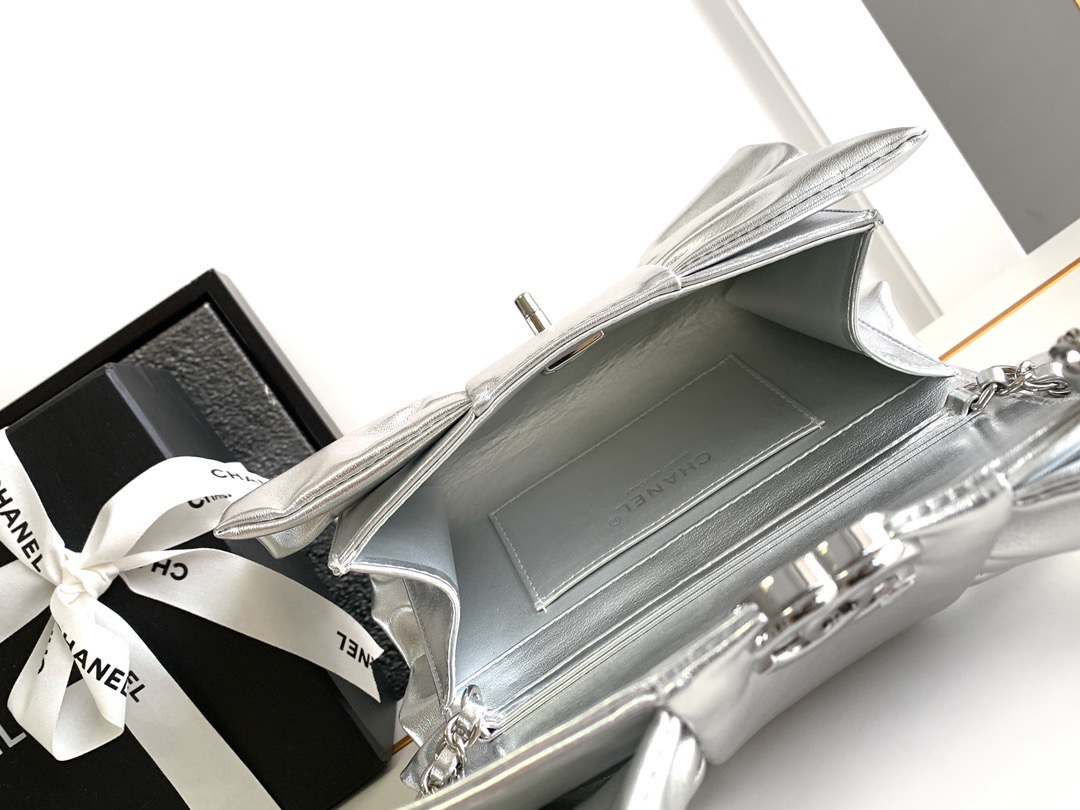 CHANEL Metallic Lambskin & Silver-Tone Metal Silver - AS5129