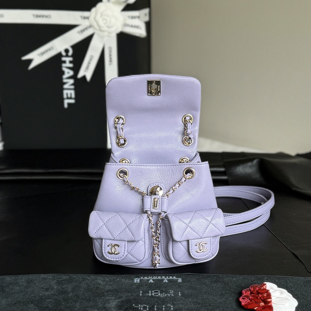 CHANEL Backpacks Grained Calfskin & Gold-Tone Metal Light Purple-AS3787