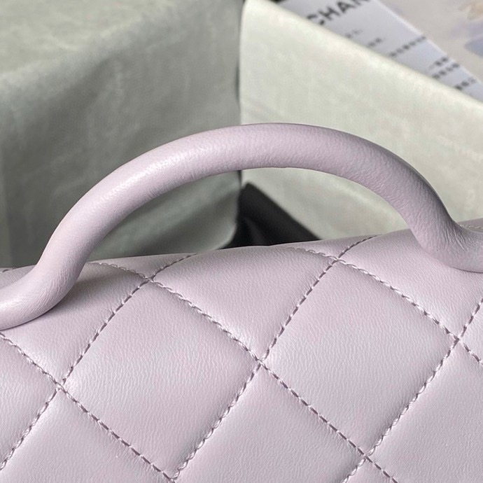 CHANEL  Mini Flap Bag with Top Handle Grained Shiny Calfskin & Gold-Tone Metal Light Purple-AS4956
