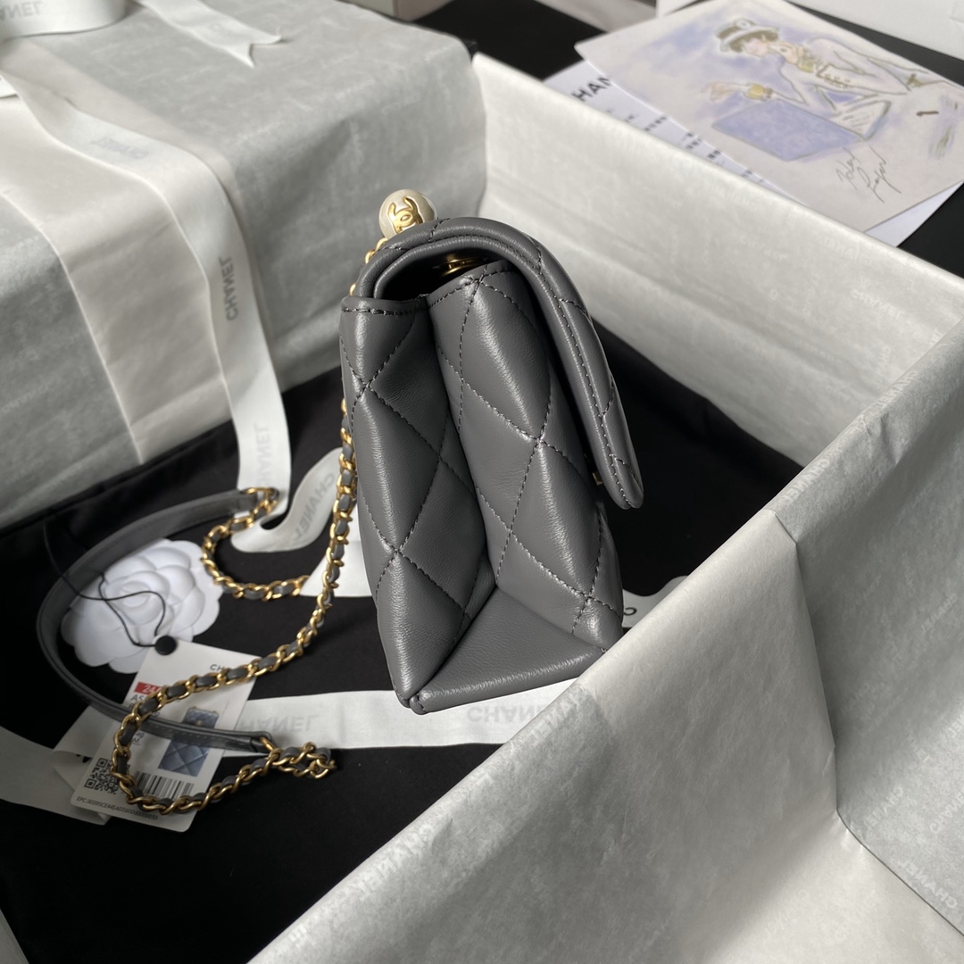 CHANEL Mini Flap Bag with Top Handle Grey-AS5001