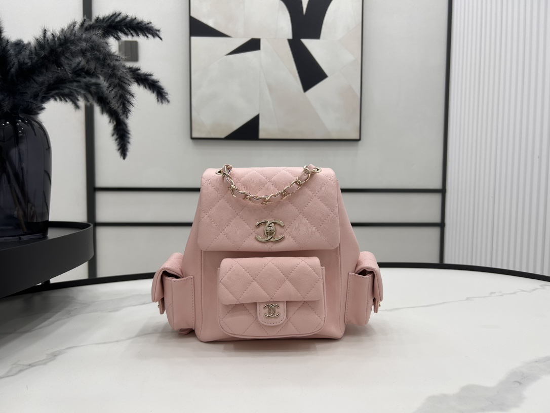 CHANEL Grained Shiny Calfskin & Gold-Tone Metal Pink - AS4398