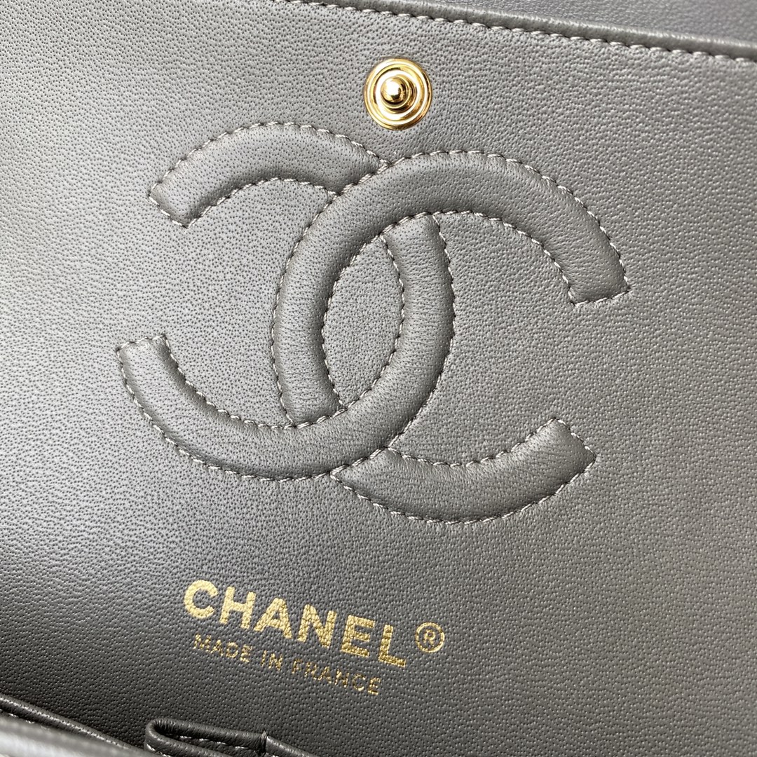 CHANEL CLASSIC 11.12 HANDBAG Lambskin & Brown Metal Dark Grey-A01112