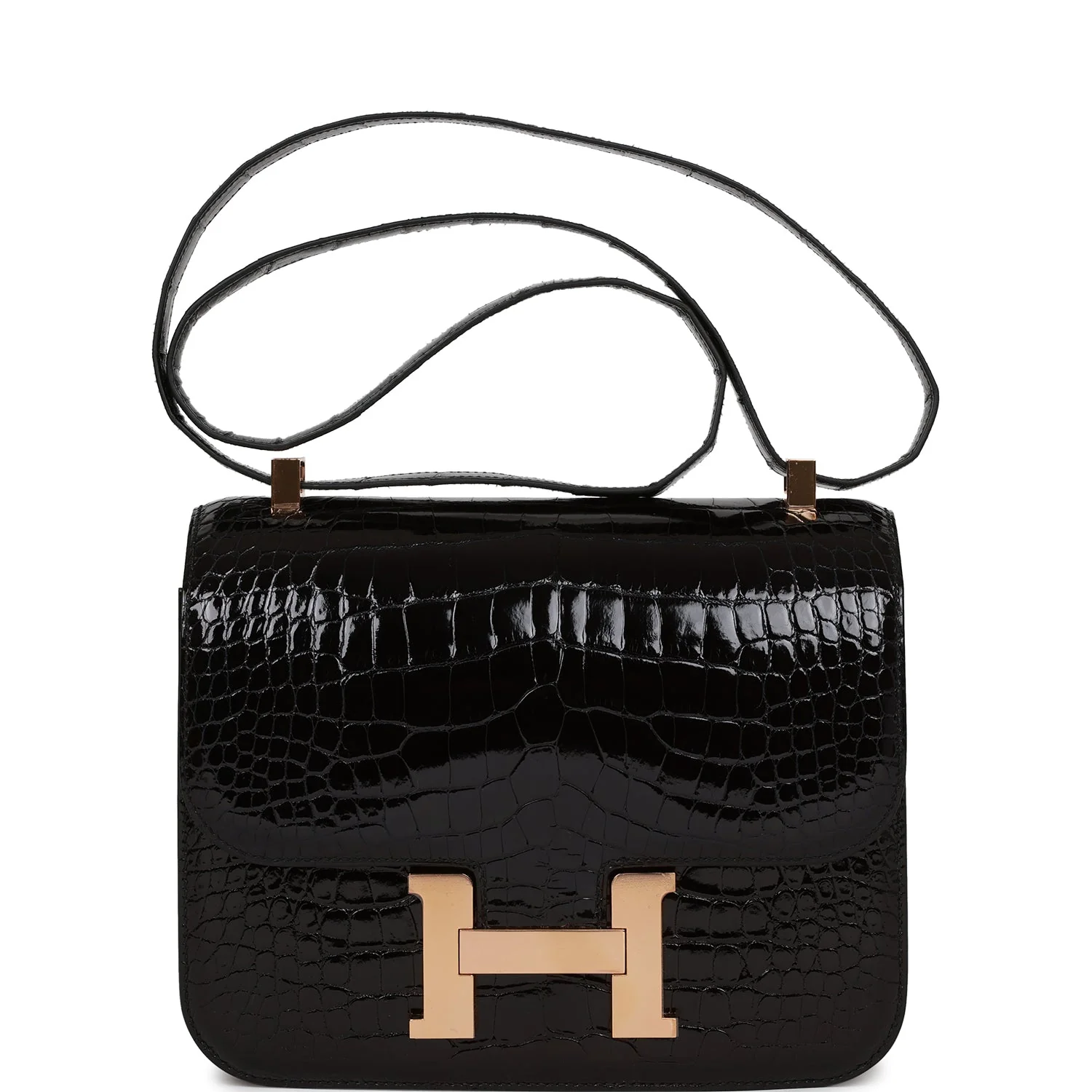 Constance 24 Black Shiny Alligator Rose Gold Hardware