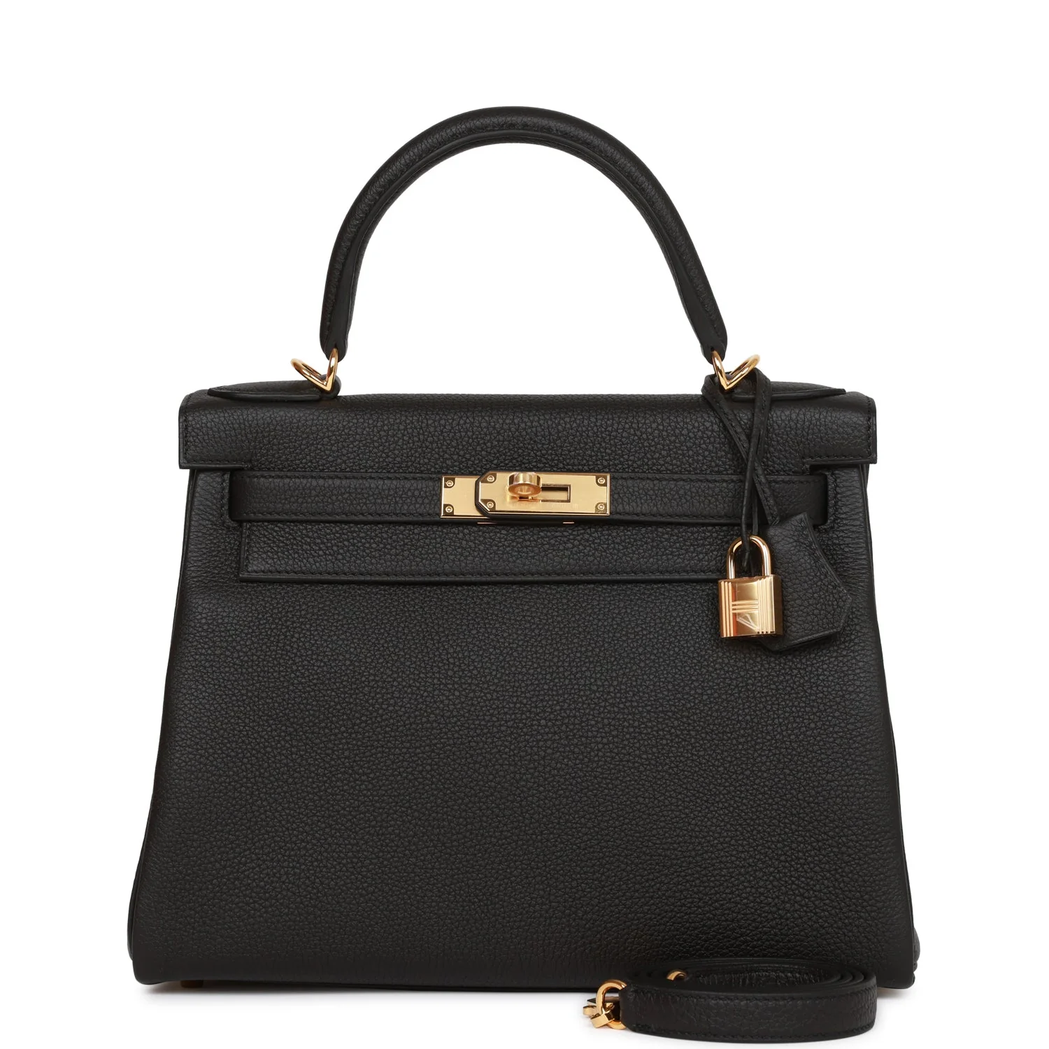 Kelly Retourne 28 Black Togo Gold Hardware
