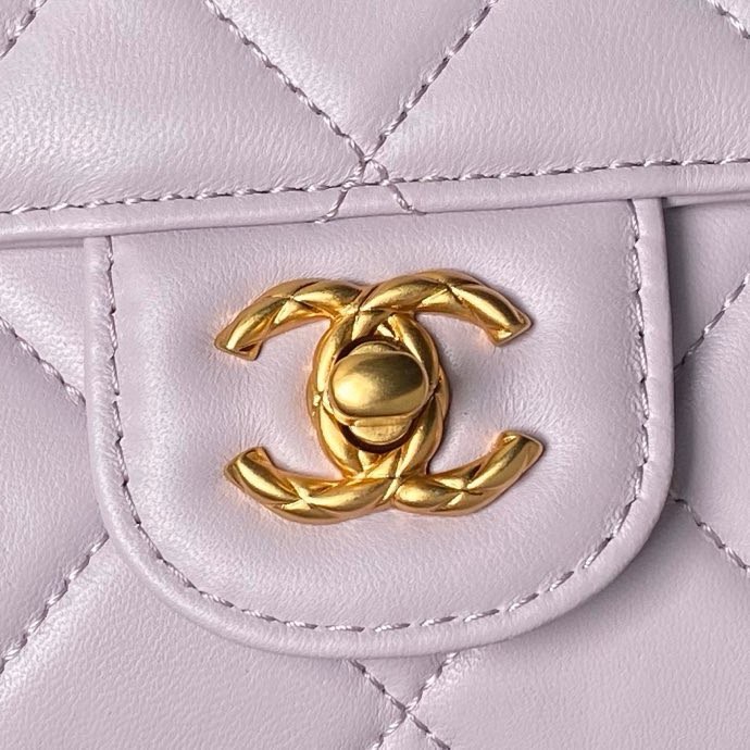 CHANEL  Mini Flap Bag with Top Handle Grained Shiny Calfskin & Gold-Tone Metal Light Purple-AS4956