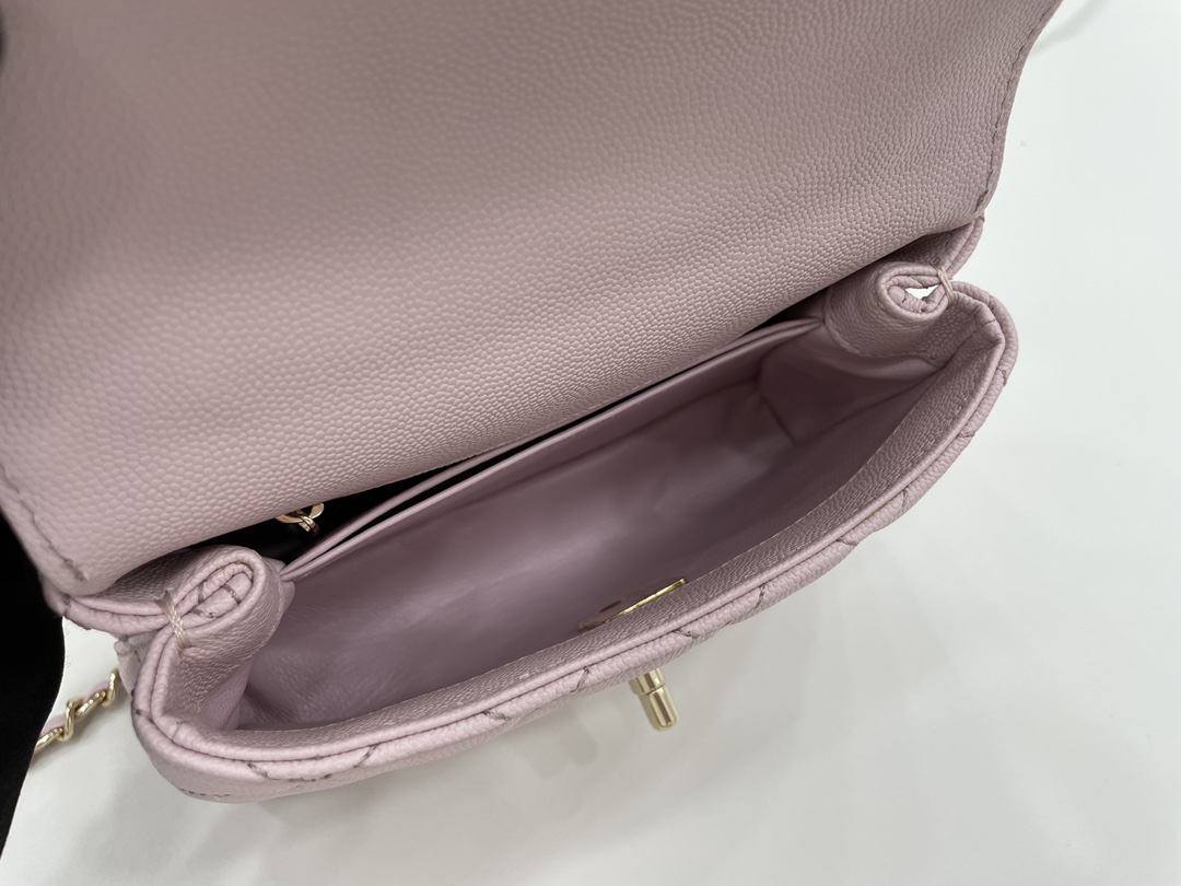 CHANEL Mini flap bag with handle Grain embossed calf leather with gold coloured metal Pink-AS2215
