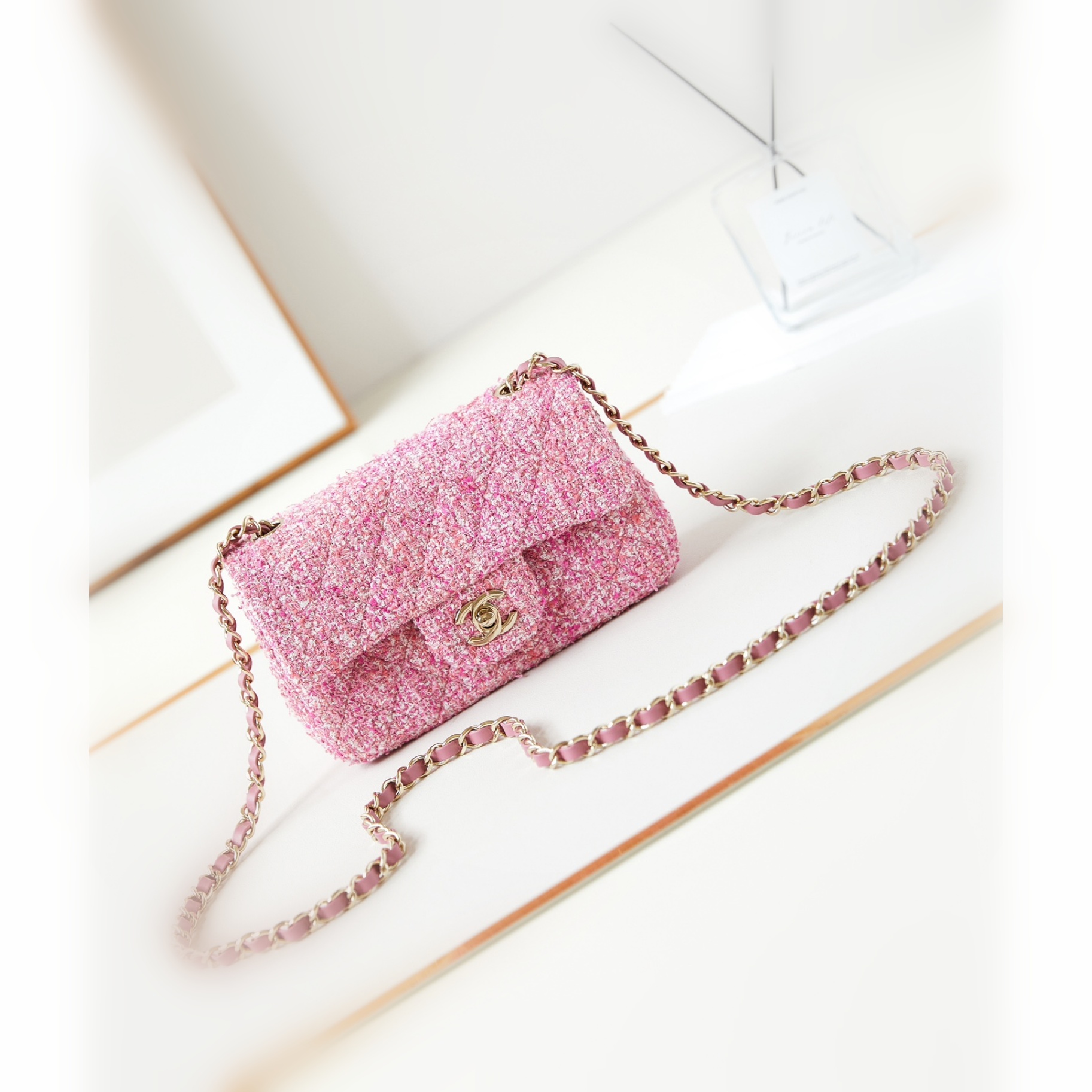 CHANEL Mini Classic Handbag & Gold-Tone Metal Colorful Pink