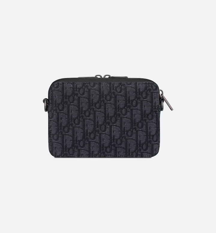 Zipped Pouch with Strap Black Oblique Jacquard