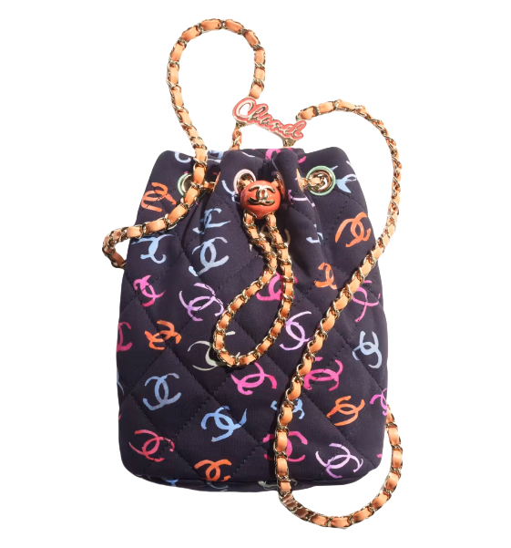 CHANEL Backpacks  Printed Fabric & Gold-Tone Metal Black & Multicolor-AS4810