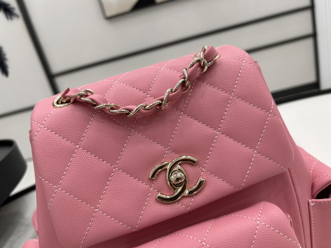 CHANEL Grained Shiny Calfskin & Gold-Tone Metal Rose Pink - AS4398