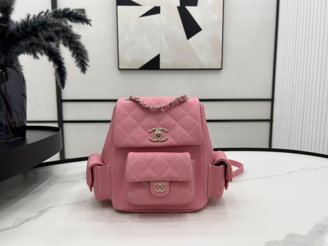 CHANEL Grained Shiny Calfskin & Gold-Tone Metal Rose Pink - AS4398