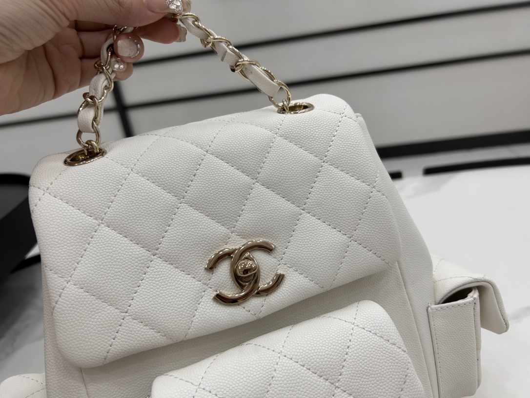 CHANEL Grained Shiny Calfskin & Gold-Tone Metal Withe - AS4398