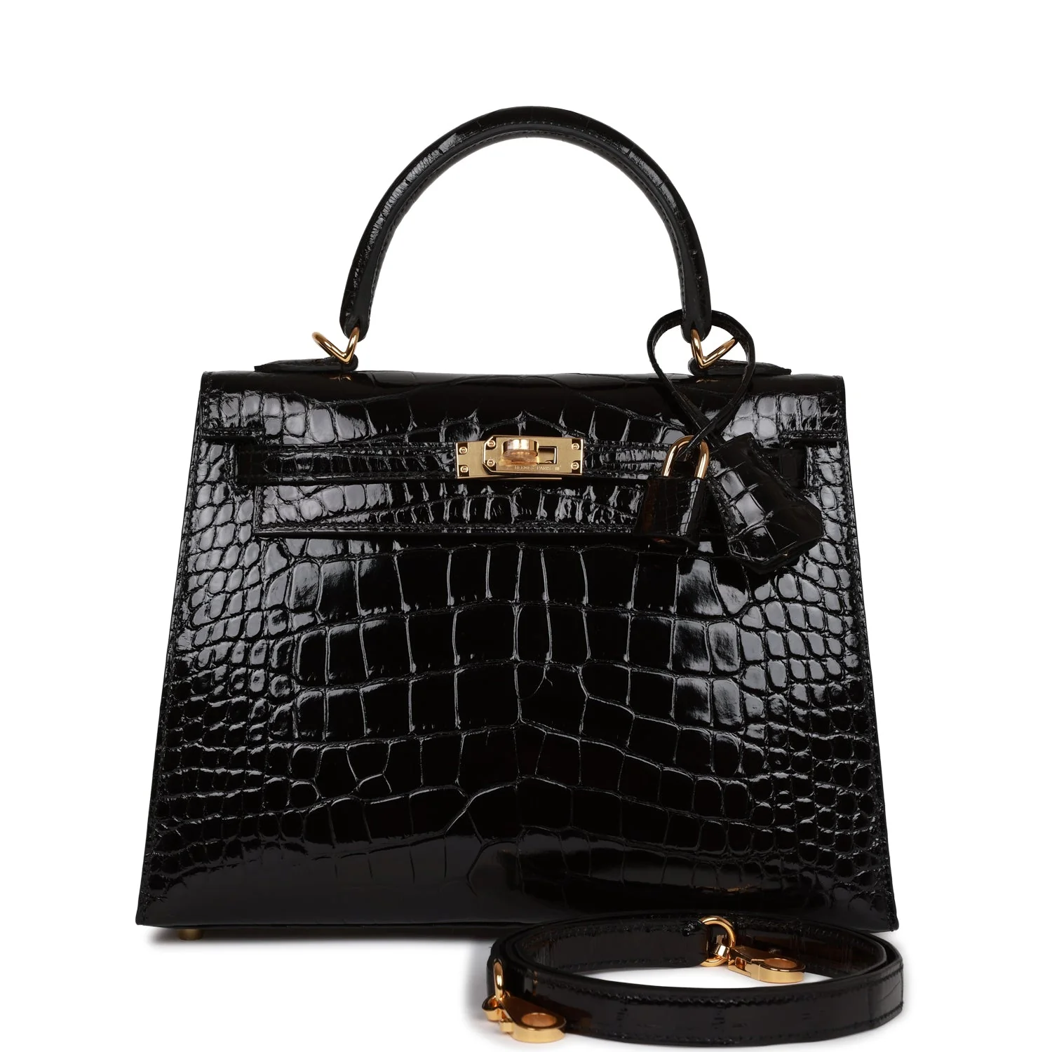 Kelly Sellier 25 Black Shiny Alligator Gold Hardware