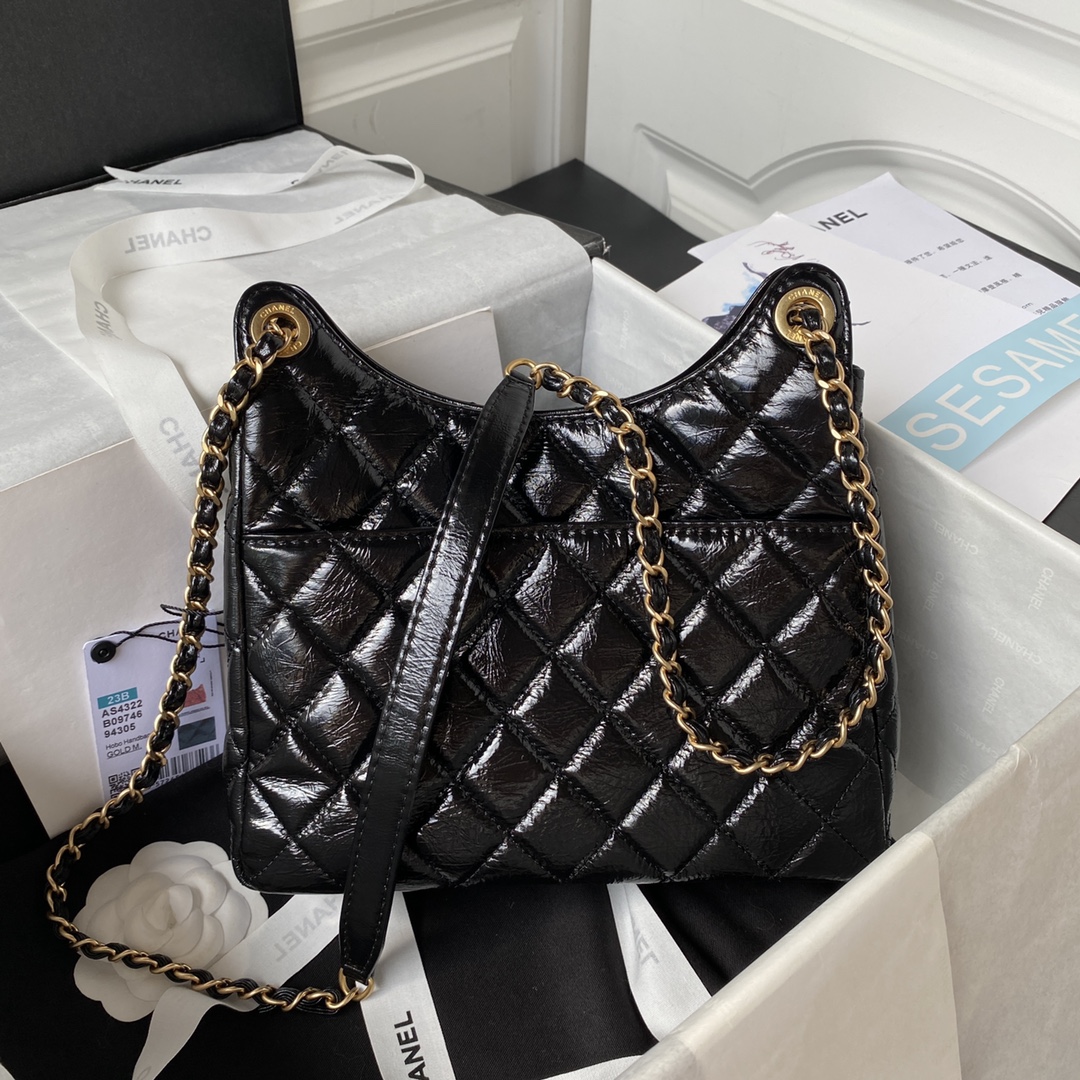 CHANEL Hobo Handbag Black-AS4322