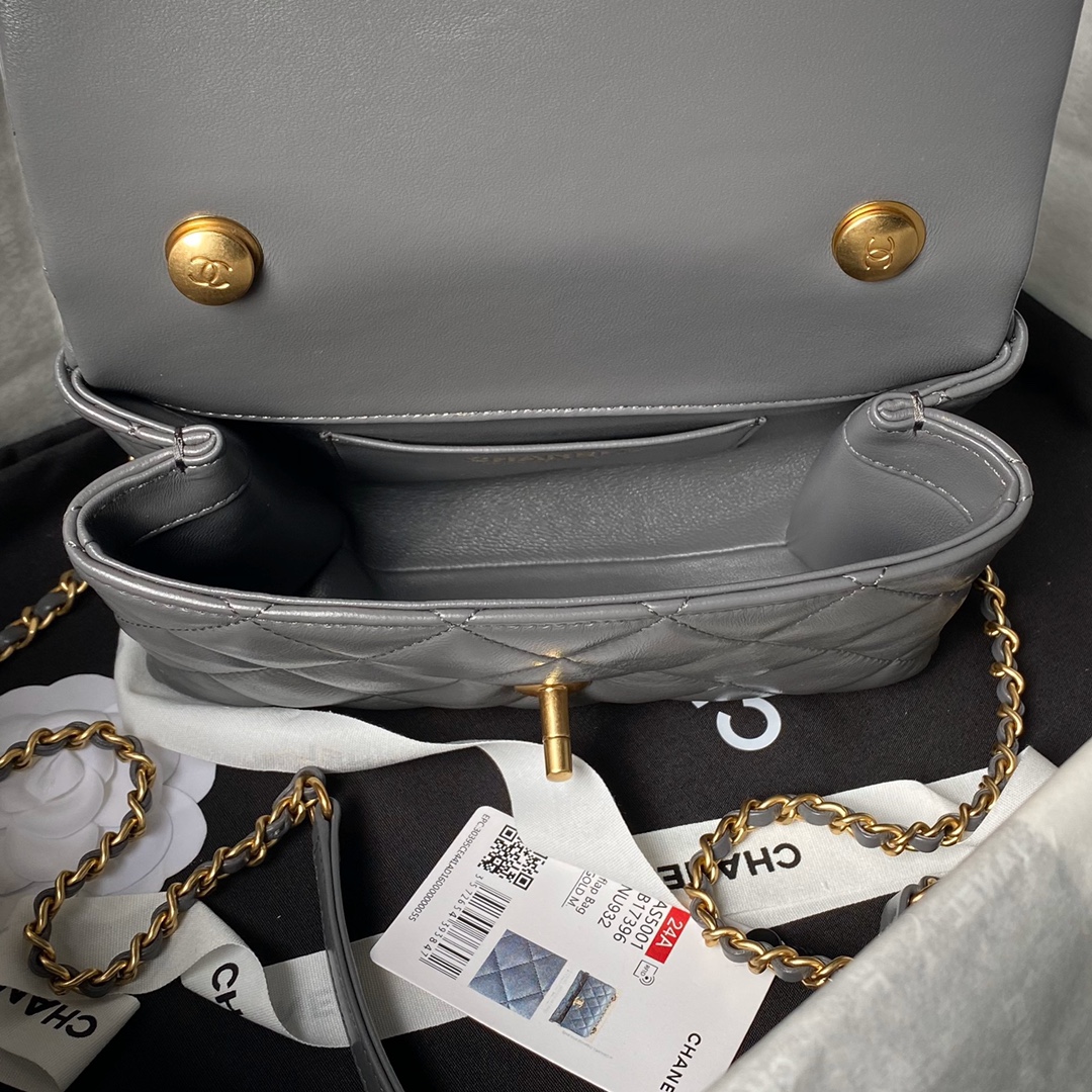 CHANEL Mini Flap Bag with Top Handle Grey-AS5001