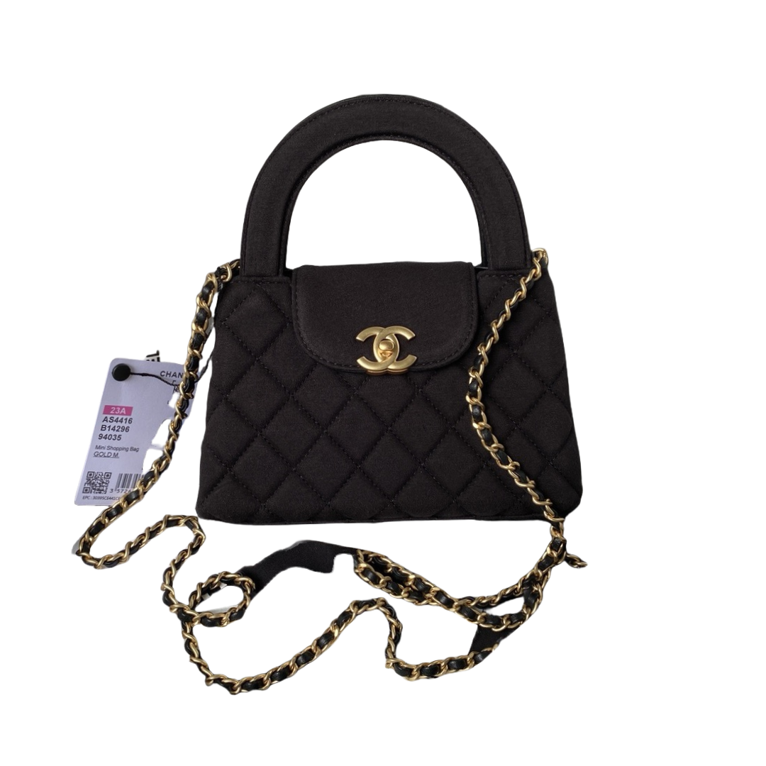CHANEL Mini Shopping Bag kelly Black velvet- AS4416