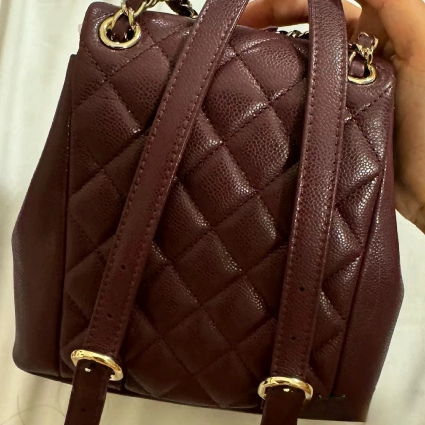 CHANEL Backpacks Grained Calfskin & Gold-Tone Metal Dark Burgundy-AS3860