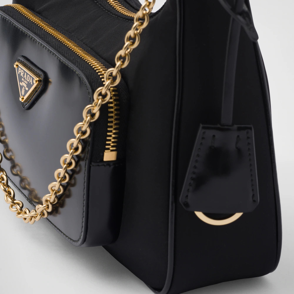 Re-Nylon and brushed leather mini-bag