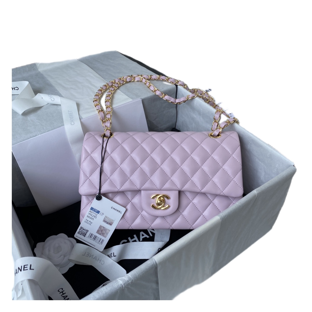 CHANEL CLASSIC 11.12 HANDBAG Lambskin & Brown Metal Pink-A01112