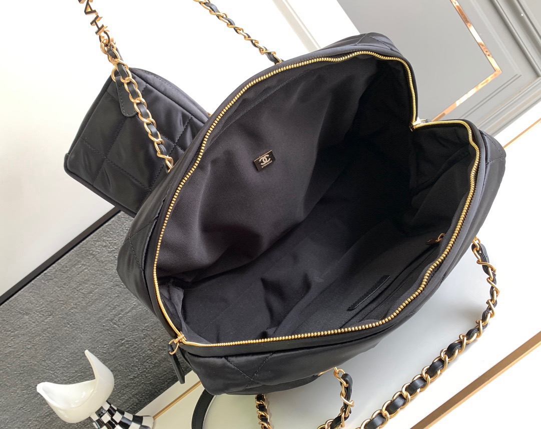 CHANEL Large Bowling Bag Satin and gold metal black-AS4776
