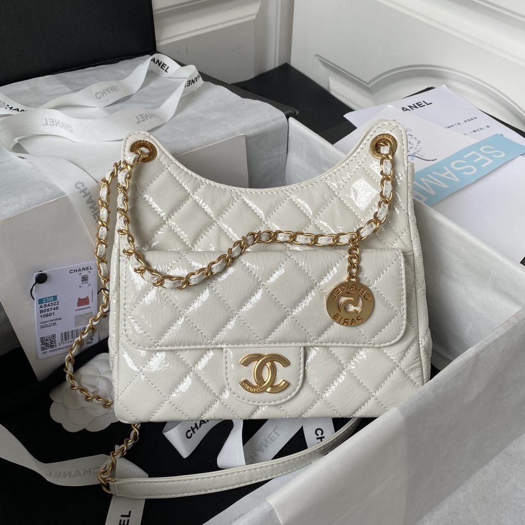 CHANEL Hobo Handbag White-AS4322